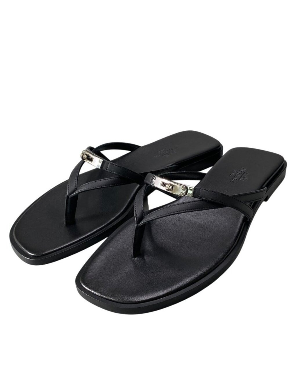 ★SOLD★ Hermes Miss Sandals Flat Shoes Cross Strap 37 Black Leather - Picture 2 of 11
